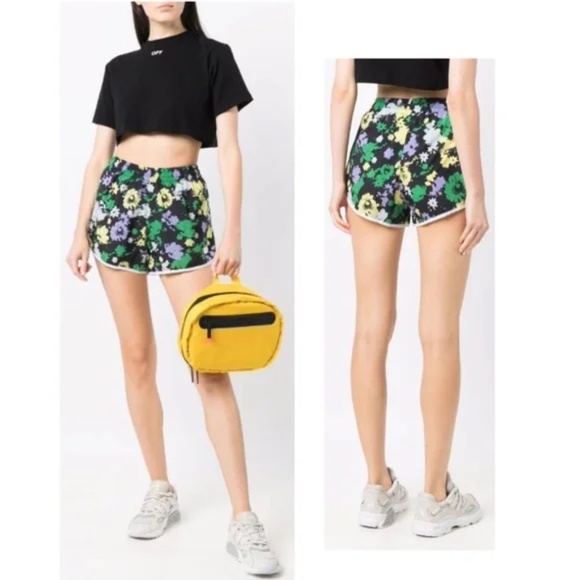 Adidas Originals Womens Shorts Black Green Floral Print Athletic Shorts Sz M - Picture 2 of 9